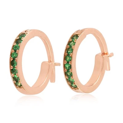 Brincos femininos Huggies de ouro rosa 18k com pavê de tsavorita natural joias - Imagem 1 de 4
