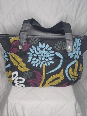 Weekend Tote Bag Black Canvas Blue Floral Tapestry Large Tote Bag - Image 1 of 4