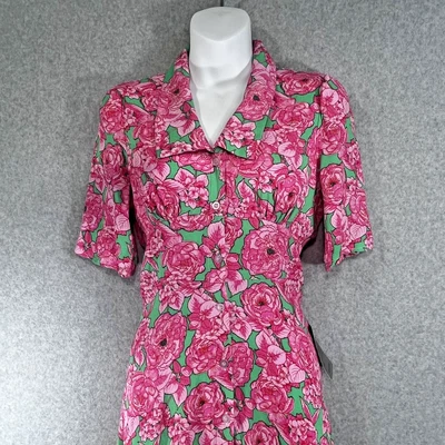 Love X Design Isla Crepe Maxi Dress Womens XS Floral Button Up Cottagecore Pink - Image 1 of 4