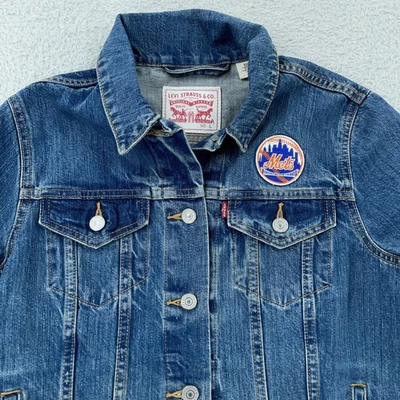 Jaqueta New York Mets YOUTH KIDS grande azul denim MLB beisebol caminhoneiro patch - Imagem 1 de 4