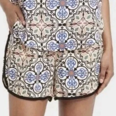 Pantalones Cortos Para Mujer Knox Rose Bronceados Geo Estampado de Bloques a Mano Borde Negro M Foto 1 de 4