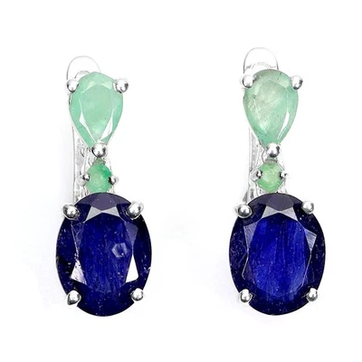 Pendientes de plata de ley 925 zafiro ovalado 9x7 mm joyería de piedras preciosas esmeralda Foto 1 de 4