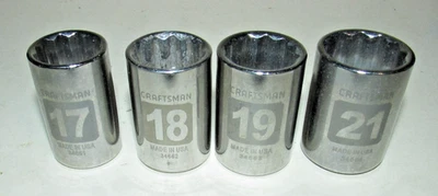 4 Craftsman USA Etched Sockets 1/2" Drive 12 Point Metric 17mm 18mm 19mm 21mm - Image 1 of 4