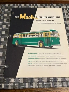 Mack Diesel Transit Bus Modelle C-41, C-47 Prospekt selten original 1958 - Bild 1 von 8