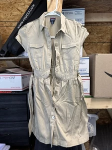 French Toast Girls Khaki Uniform Dress with Belt Button Up Cap Sleeves Size 10 - Picture 1 of 3