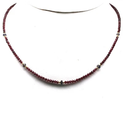 Plata 925 hecha a mano 3 x 4 mm. Collar púrpura de iolita y rodolita 18,5 pulgadas Foto 1 de 4