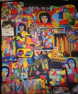 Dallas Artist Tina Luzzatto Epstein Mixed Media Funk Pop Faces Throw Blank 47x60 - Picture 1 of 15
