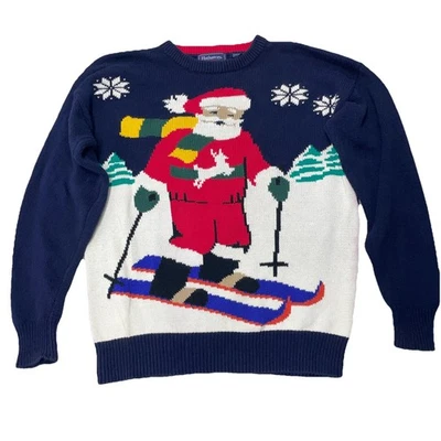Hathaway Christmas Sweater Mens M Hand Intarsia Santa Skiing Holiday Retro Dad * - Image 1 of 4