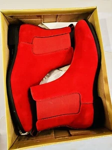 Men's Red Chelsea Boots Genuine Real Leather Suede NEW - Picture 1 of 4