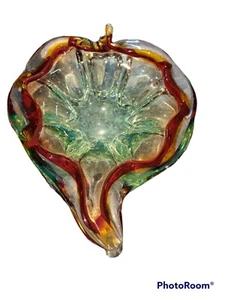 Murano Italy Leaf Cup Ashtray Bowl Green Red Orange Glass Mid Century Vtg 11x8 - Picture 1 of 9