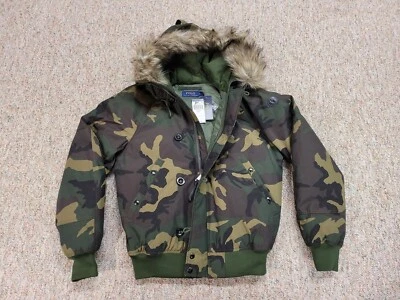 Polo Ralph Lauren Jacket Mens Small Green Camo Fur Hooded Parka Down Feathers - Image 1 of 4