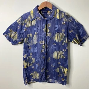 Vintage Attention Shirt Mens Large Blue Button Up Short Sleeve 90s - Picture 1 of 10