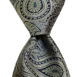 VENTURI UOMO Men's 100% Silk 59 1/2 x 4 Necktie Designer PAISLEY Green/Blue EUC