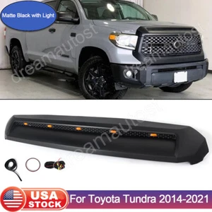 Fit Toyota Tundra 14-21 Front Hood Bulge Molding Grille Trim Matte Black w/Light - Picture 1 of 18
