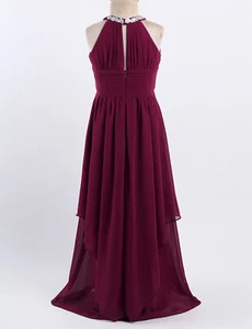 Kid Girl Halter-Neck Chiffon Bridesmaid Dress Wedding Prom Evening Long Gown - Picture 1 of 60