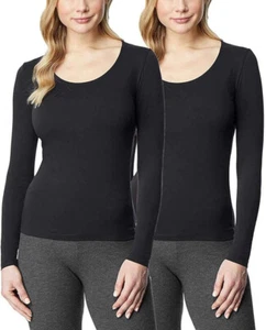 32 DEGREES Ladies' Heat Long Sleeve Scoop Neck Tee 2-Pack, Black, Large - Picture 1 of 3