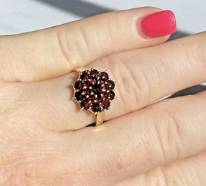 Juego de anillos con racimo de granate corte rosa bohemio en oro amarillo de 14 quilates tamaño 6,5 3,8 gramos - Imagen 1 de 12