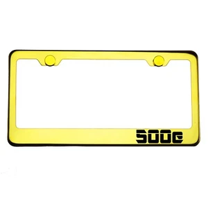 Gold Chrome License Plate Frame 500e Laser Engraved Metal Screw Cap - Picture 1 of 8