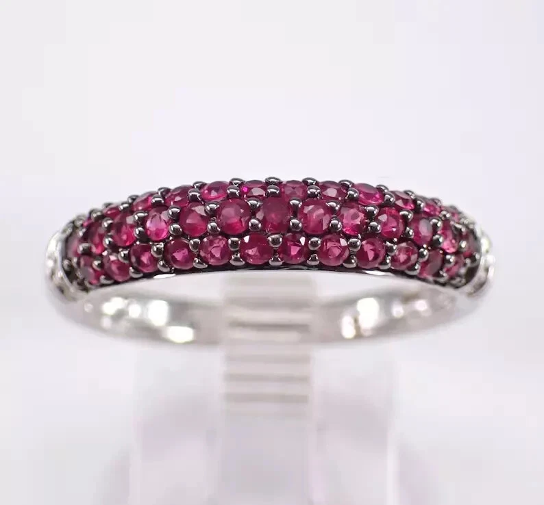 2.20 Ct Round Cut Lab Created Ruby Band Ring 14K Two Tone Gold Plated 925 Silver - Image 1 of 4