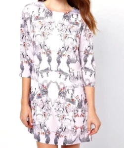 Ted Baker Lihgt Pink Safari Print Zebra Shift Dress  3/4 Sleeve  Size 12 - Picture 1 of 9