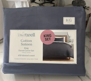 Juego de fundas de edredón Nestwell ORGÁNICAS Algodón King gris piedra folclórica. ¡Totalmente nuevo! - Imagen 1 de 7