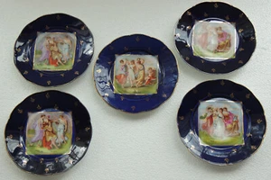 5 DESSERT PLATE Cobalt Blue each plate DIFFERENT BEAUTIFUL - Picture 1 of 7