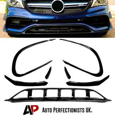 AUTO PERFECTIONISTS UK Mercedes CLA Class W117 AMG Line Gloss Black Front Lip Fins Aero Splitter 16-19