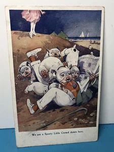 Vintage Bonzo der Hund Postkarte sportliche kleine Menschenmenge von George Studdy - Bild 1 von 2