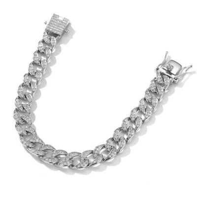 8mm  Moissanite Miami Cuban Link Chain Hip Hop 925 Sterling Silver Men Bracelet - Image 1 of 4