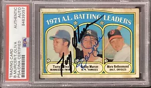 Tony Oliva Signed 1972 Topps #86 Card Bobby Murcer Autograph AL Damage PSA/DNA - Picture 1 of 2