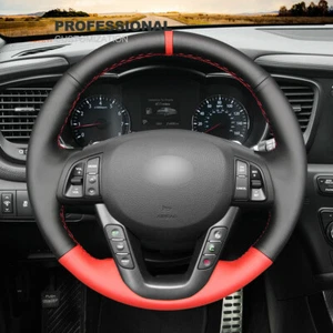 Non-slip Durable Red Black Leather Car Steering Wheel Cover For Kia K5 Optima - Picture 1 of 8