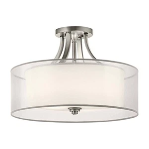 Plafoniera da Soggiorno Lampadario Camera Letto Lino Vetro Acciaio D 50,8 CM - Foto 1 di 1