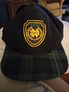 Vtg RARE Notre Dame Crest Hat Cap Snapback Plaid Football Mens 90s- Made in USA - Picture 1 of 3