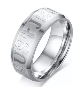 SZ 7.5 8MM Jesus Christian Cross Prayer Men Women Ring Stainless Steel Band RING - Picture 1 of 1