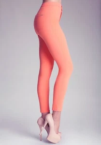 Bebe NEW NWT High Waist Peach Skinny Jeggings Jean Logo Pocket Zip Sexy 27 S $89 - Picture 1 of 7