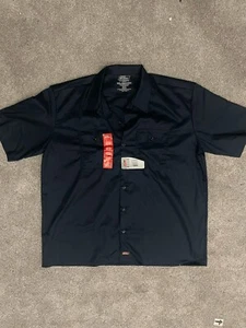 MENS DICKIES NAVY MECHANIC WORK-SHIRT BUTTON-FRONT SHORT SLEEVE 2XL- NWT - Picture 1 of 5