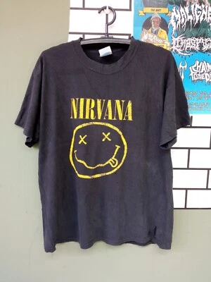 Nirvana Logo Tour Vintage T Shirt Grunge Rock Band Concert Fade Black Size L. - Image 1 of 4