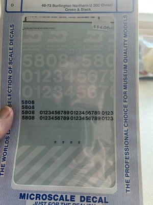 O Scale MICROSCALE DECAL 48-73 Burlington Northern U-30C Diesel Green & Black - Image 1 of 2