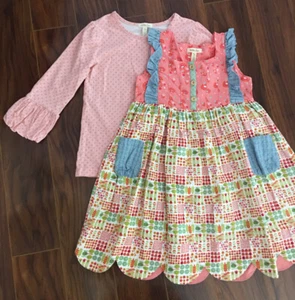 Matilda Jane Sloane Dress & Mia Puffer Top Set Coral Orange Corduroy Size 8 EUC - Picture 1 of 12