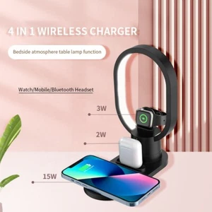 Desk lamp Wireless Charger 4 in 1 Cell phone Holder LED night light for Apple - Zdjęcie 1 z 6
