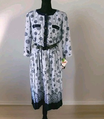 Vintage 80s 90s Breli Originals floral secretary dress size 10 belted midi  - Image 1 of 4