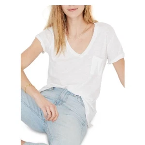 Madewell Whisper Cotton V Neck Pocket Tee in Optic White Size Small - Bild 1 von 6
