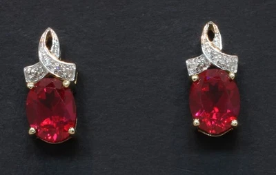 9 Carat Yellow Gold Lab Created Ruby & Natural Diamond Stud Earrings (80.25.594) - Image 1 of 4