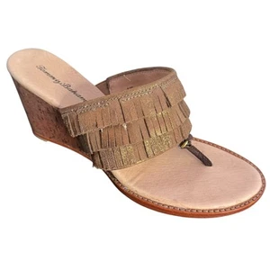 Tommy Bahama Melita bronzefarbene Keilsandalen Größe 9,5 Fransen Leder Metallic - Bild 1 von 12