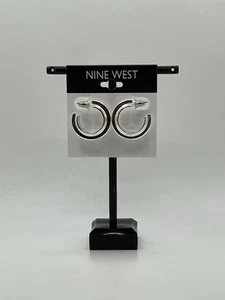 Nine West New Silver Tone Stud Hoop Earrings - Picture 1 of 6