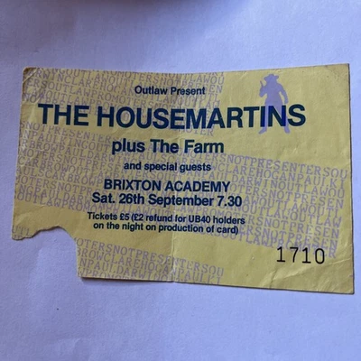 The Housemartins The Farm Ticket London 1987 Rare - Image 1 of 2