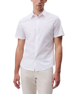 $75 Calvin Klein Men’s Stretch Cotton Slim Fit Short Sleeve Shirt White Size M - Picture 1 of 5