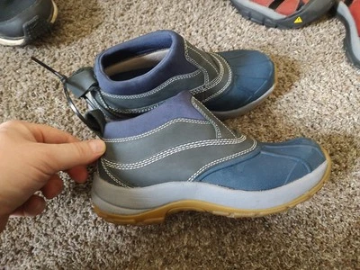 LL Bean Kids Storm Chaser Bota Cuero Azul Pato Zapatos Sin Cordones Talla 4 Foto 1 de 4