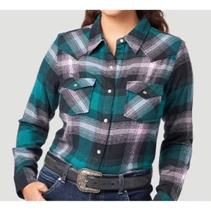 Wrangler Damen Western Flanell Hemd Small Grün Rosa Kariert Langarm Neu - Bild 1 von 10