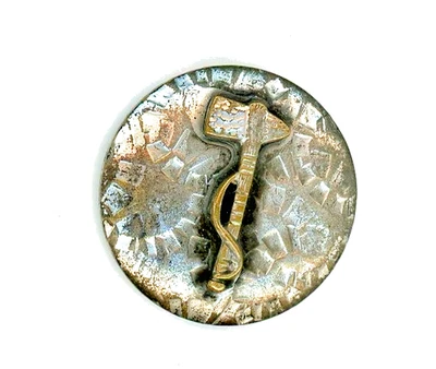 Medium  white metal button with brass tomahawk - Image 1 of 2